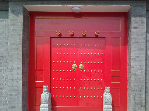 新巴尔虎右中国传统四合院系列朱红色中式木制大门木作
